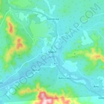 Carte topographique Mako, altitude, relief