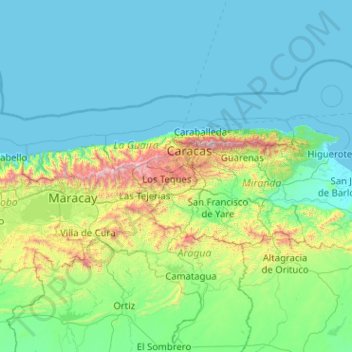Carte topographique Altos Mirandinos, altitude, relief