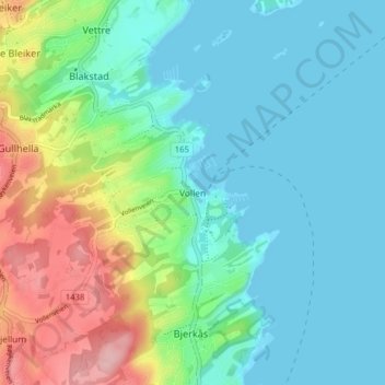 Carte topographique Vollen, altitude, relief
