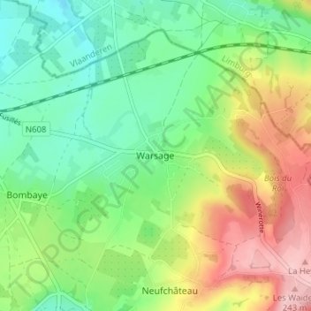 Carte topographique Warsage, altitude, relief