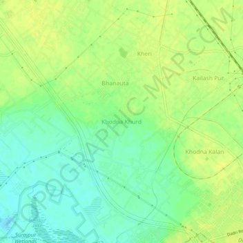 Carte topographique Khodna Khurd, altitude, relief