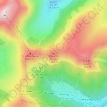 Carte topographique Téton de Vénus, altitude, relief