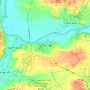 Carte topographique Schiepzig, altitude, relief