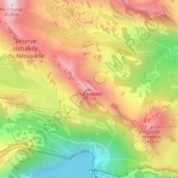 Carte topographique Pic d'Anglade, altitude, relief