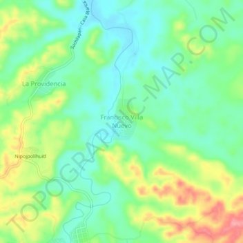 Carte topographique Francisco Villa Nuevo, altitude, relief