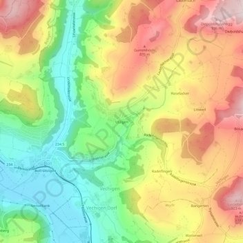Carte topographique Utzigen, altitude, relief