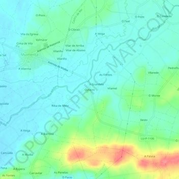 Carte topographique Outeiro, altitude, relief