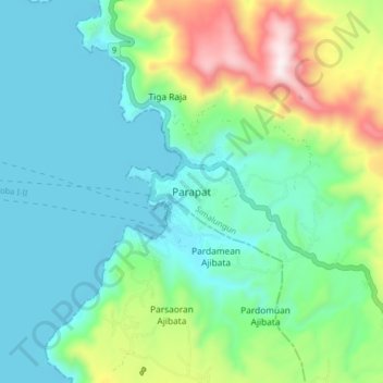 Carte topographique Parapat, altitude, relief
