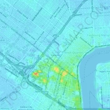 Carte topographique Storyville, altitude, relief