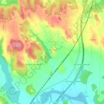 Carte topographique la Pobla, altitude, relief