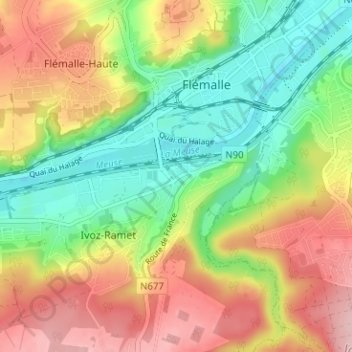 Carte topographique Ivoz, altitude, relief