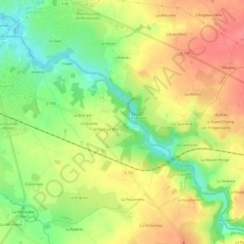 Carte topographique Hucheloup, altitude, relief