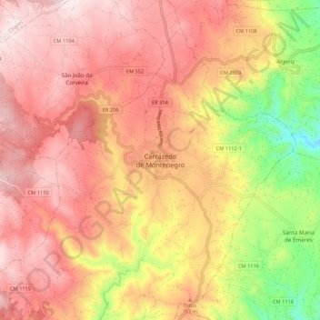 Carte topographique Carrazedo de Montenegro, altitude, relief