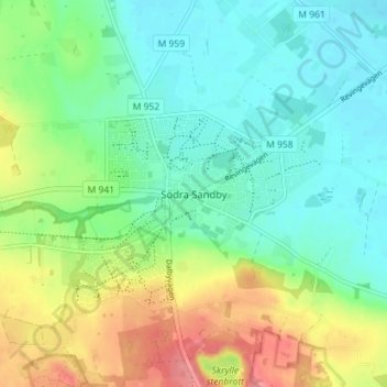 Carte topographique Södra Sandby, altitude, relief