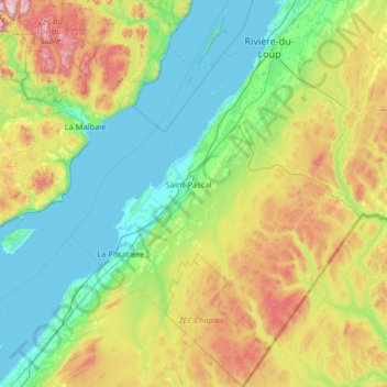 Carte topographique Kamouraska (MRC), altitude, relief