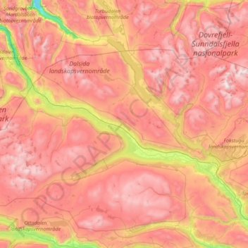 Carte topographique Oppland, altitude, relief