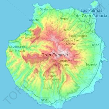 Carte topographique Gran Canaria, altitude, relief