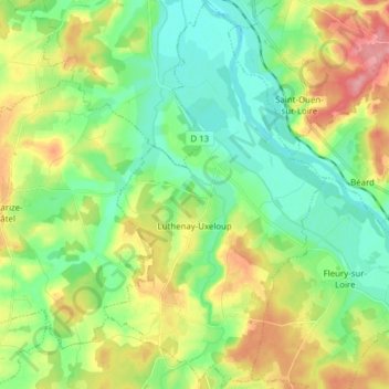 Carte topographique Luthenay-Uxeloup, altitude, relief