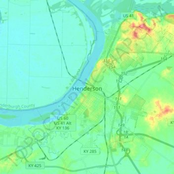 Carte topographique Henderson, altitude, relief