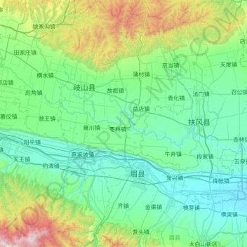 Carte topographique Qishan County, altitude, relief