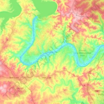 Carte topographique Lake Austin, altitude, relief