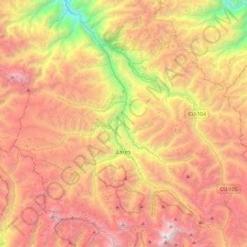 Carte topographique Lares, altitude, relief