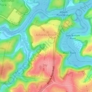 Carte topographique Alfords Point, altitude, relief