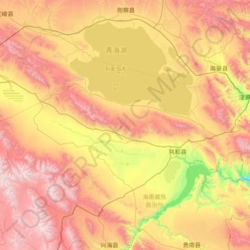 Carte topographique Gonghe County, altitude, relief