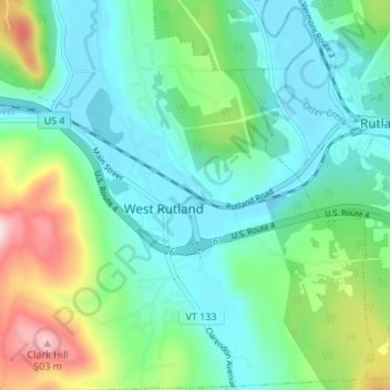 Carte topographique West Rutland, altitude, relief