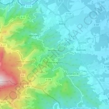 Carte topographique Sorbo-Ocagnano, altitude, relief
