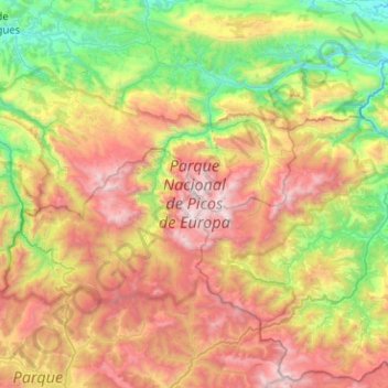 Carte topographique Picos de Europa National Park, altitude, relief