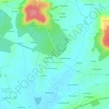 Carte topographique Marchemaisons, altitude, relief