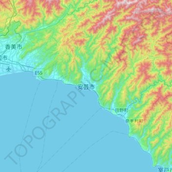 Carte topographique Aki, altitude, relief