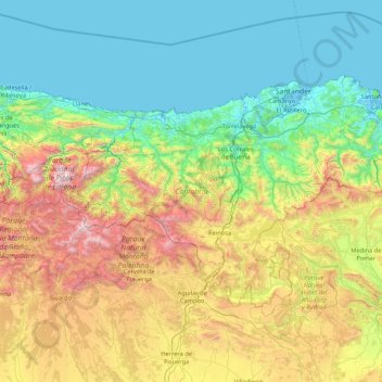 Carte topographique Cantabria, altitude, relief