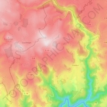 Carte topographique Oradour, altitude, relief