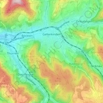 Carte topographique Gelterkinden, altitude, relief