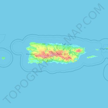Carte topographique Porto Rico, altitude, relief