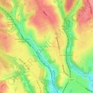 Carte topographique Charbonnières-les-Bains, altitude, relief