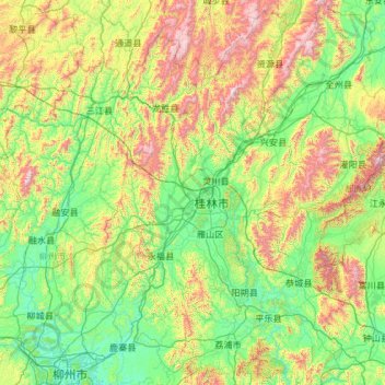 Carte topographique Guilin, altitude, relief