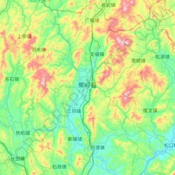 Carte topographique Jiaoling County, altitude, relief