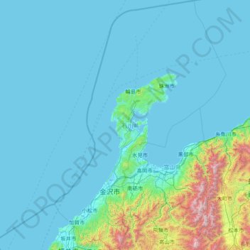 Carte topographique Préfecture d'Ishikawa, altitude, relief