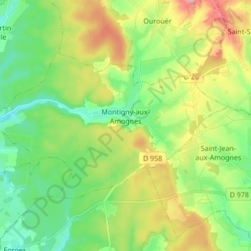 Carte topographique Montigny-aux-Amognes, altitude, relief