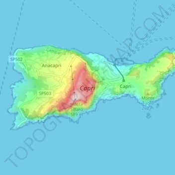 Carte topographique Capri, altitude, relief