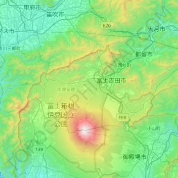 Carte topographique 南都留郡, altitude, relief