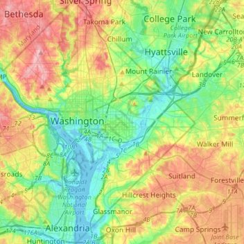 Carte topographique Washington D. C., altitude, relief