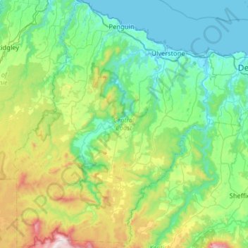 Carte topographique Central Coast, altitude, relief