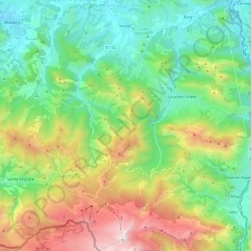 Carte topographique Arette, altitude, relief