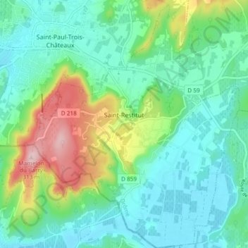 Carte topographique Saint-Restitut, altitude, relief