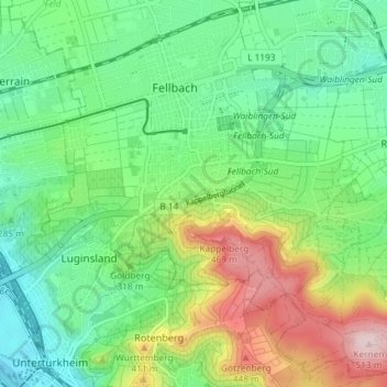 Carte topographique Fellbach, altitude, relief