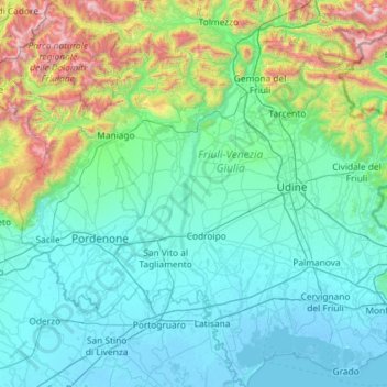 Carte topographique Tagliamento / Tiliment, altitude, relief
